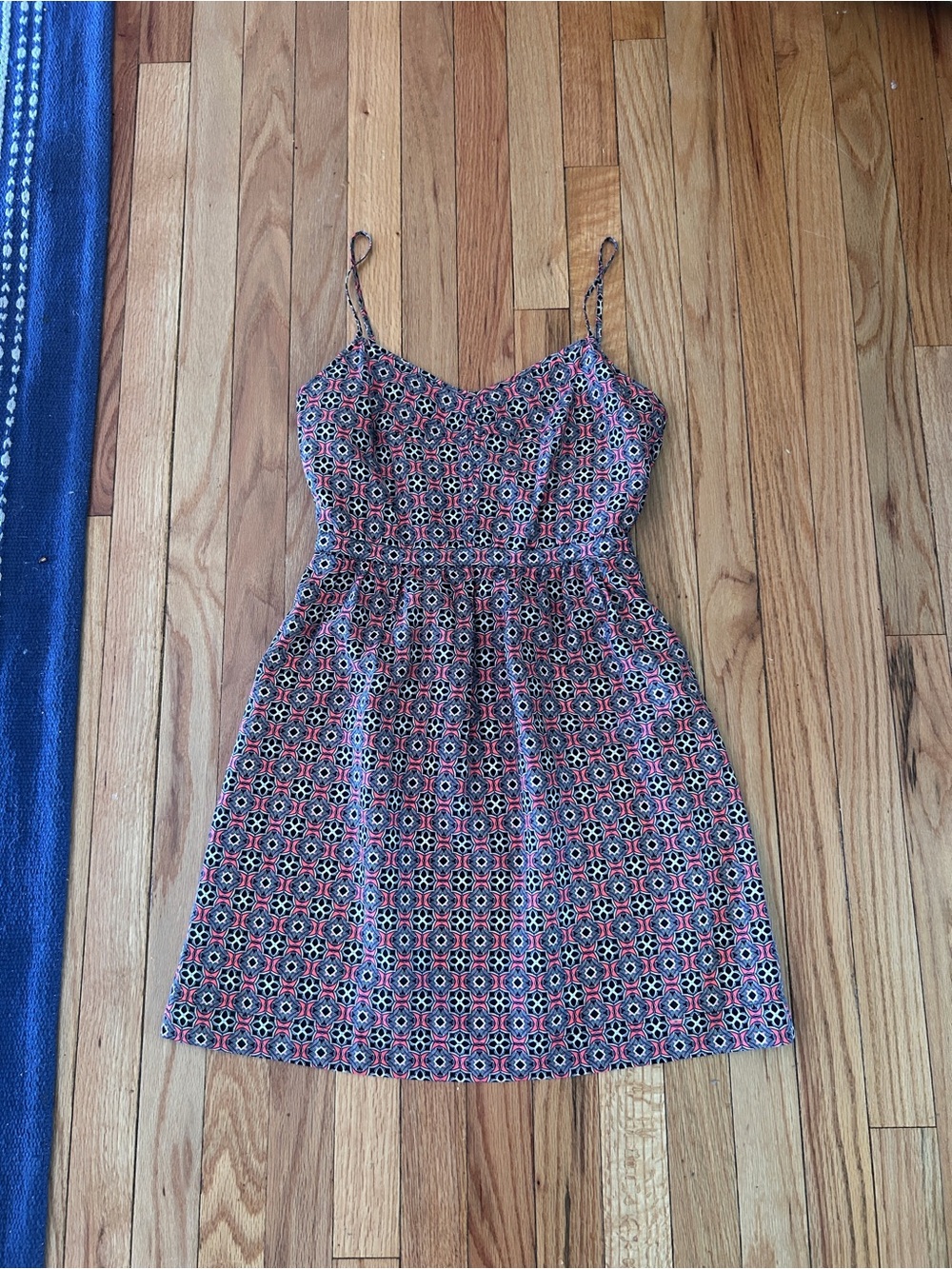 J. Crew Pink & Black Geometric Floral Spaghetti-Strap Mini Dress